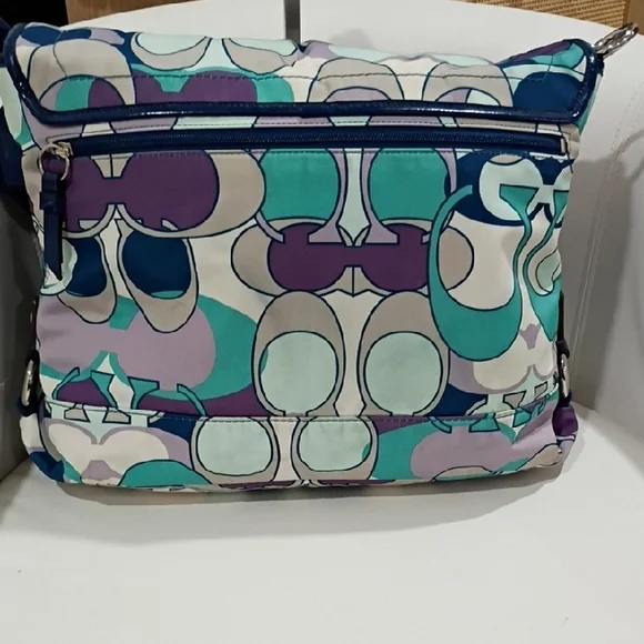 Coach Kyra Scarf Signature Messenger Bag In Blue and Purple - Picture 6 of 16